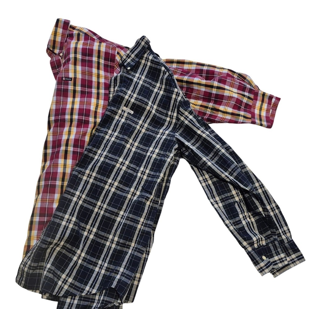 Lot of 2 Chaps Ralph Lauren Mens Plaid Button Down Shirts Medium Navy Red Plaid